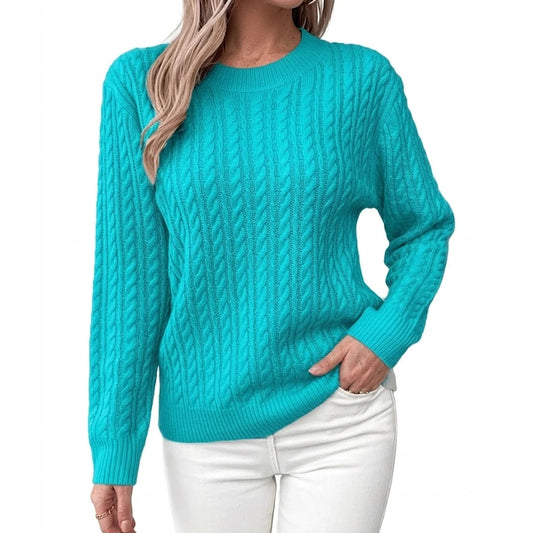 Cable Knit Sweater Women's with Crew Neck Elise