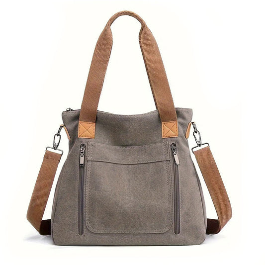 Canvas Shoulder Bag Women's with Zippered Design Elise