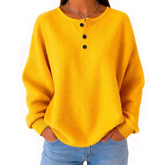 Waffle Sweatshirt Women's with Button Placket Elise